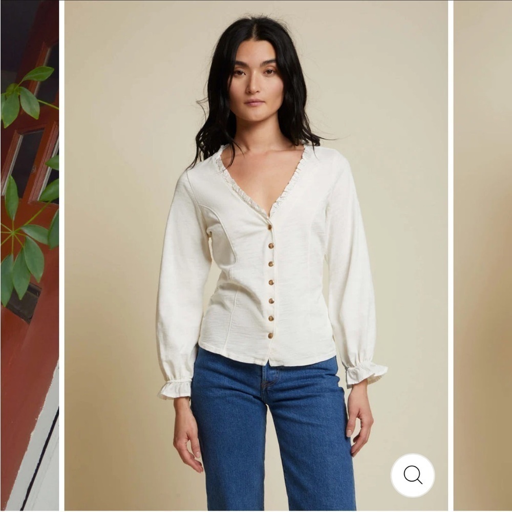 NATION LTD Leandra Edwardian Gold Button Up Off White Long Sleeve Top Sz XS NEW